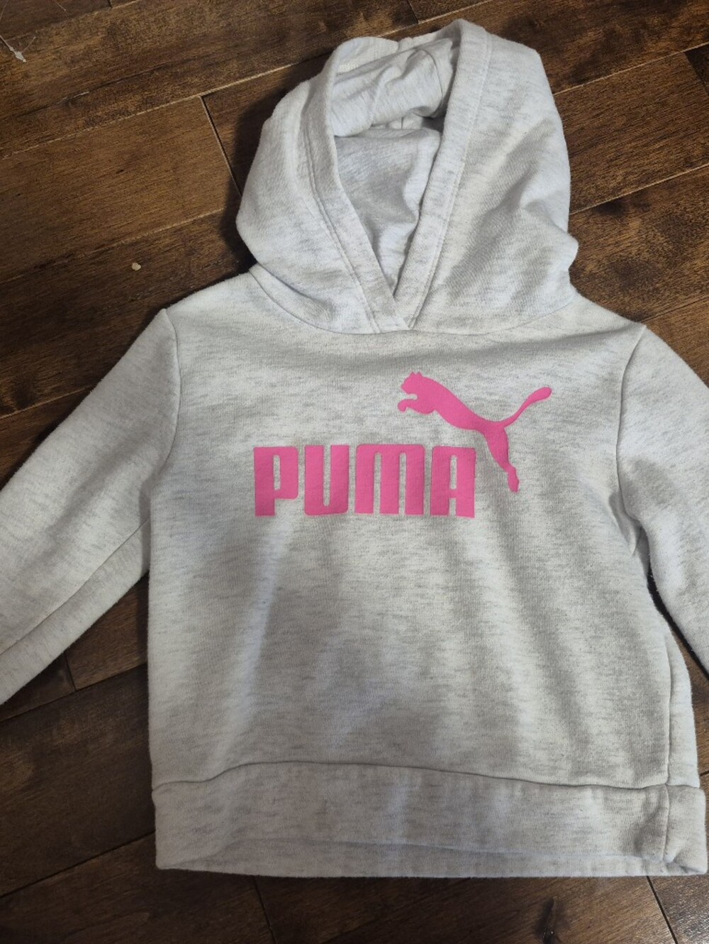 Puma Light Gray Hoodie with Pink Logo for Kids